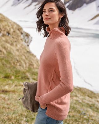 garnet hill cashmere cable turtleneck sweater jacket