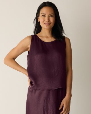 EILEEN FISHER Textured Satin Ballet Neck Top