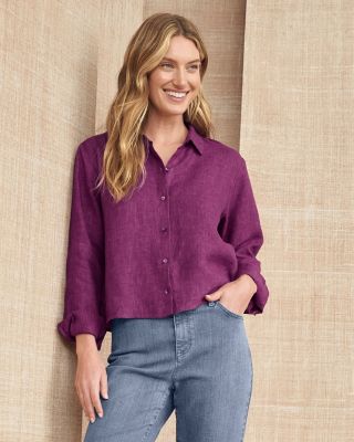 EILEEN FISHER Organic Linen Délavé Cropped Long Sleeve Shirt