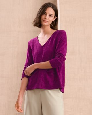 EILEEN FISHER Organic Linen & Cotton Slub Pocket V Neck Sweater